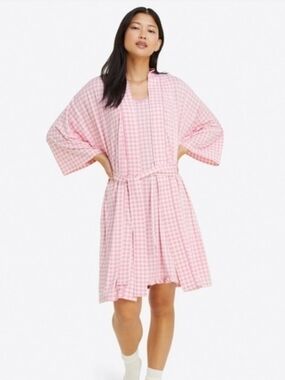 Draper James Louise Pink Checkered Sleeping Dress And Robe